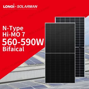 LONGi Hi-MO 7 LR5-72HGD 560-590M N-Type Topcon Bifaical Dual Glass Solar Panels Bifacial Solar Panels 570W 575W 580W 585W