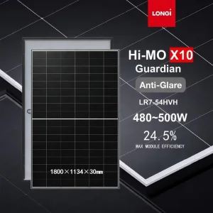 LONGi Tier 1 Solar Panel Hi MO X10 Guardian 500W 480W LR7 54HVH Anti Glare HPBC 2.0 N Type Mono Single Glass PV Module for Home