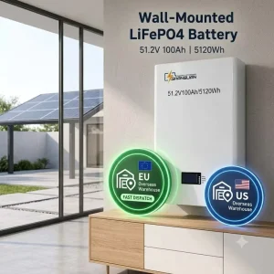 LiFePO4 Lithium Battery 51.2V 100Ah 5kWh 5120Wh Wall Mounted Home Solar Energy Storage 6000+ Cycles Smart BMS UN38.3