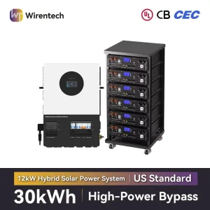 LiFePO4 Rack Battery 30kWh with 12kW Bypass Inverter, 10-Year Warranty, 6000 Cycles, Solar Backup