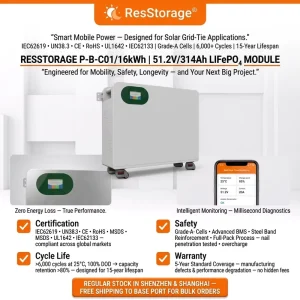 LiFePO4 Split Home Battery 51.2V 16.08kWh 314Ah CAN Communication Wall-Mounted for Hybrid Solar Inverter 6000 Cycles