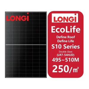 Longi EcoLife S10 LR7 54HJD 495~510M Home Use Commercial Double Glass Bifacial Dual Glass Monocrystalline 500W 510W Solar Panels
