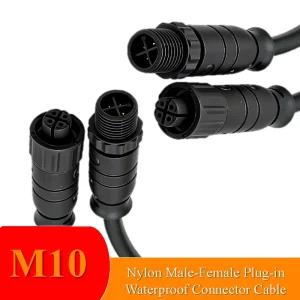 M10 Pin IP68 Round Terminal Nylon Waterproof Copper Gold Plating DC RF Connector for Solar Panel Array Power Systems
