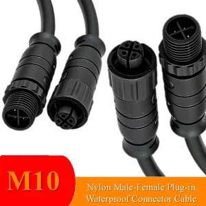 M10 Slim Copper Gold Plating Male to Female Waterproof Power RF Cable Connector IP68 for Solar & Automotive Use