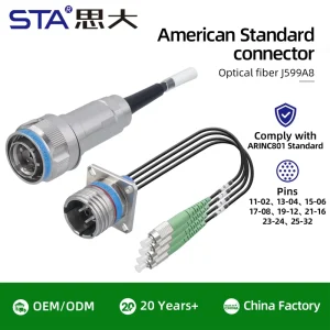 MIL-DTL-D38999 ARINC801 Optical Fiber J599A8 / 26KF12N Threaded Quick Connector Cable Assembly