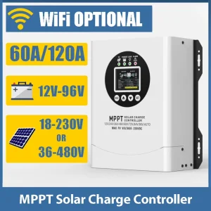 MPPT 60A 120A Solar Charge Controller 12V-96V/192V Battery System Auto-Identify PV Input 230V/480V WiFi Optional