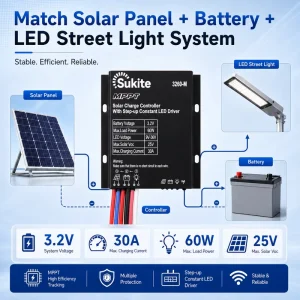 MPPT Boost 3260 3.2V 60W 30A Solar Controller for Street Light Solar Energy with Sensor