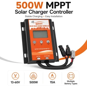 MPPT Boost Solar Controller 15A Supports 24V 48V 72V for RV Camper Batteries Waterproof and Dustproof with LCD Display 500W