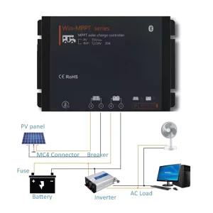 MPPT Controller for Solar System 20A 12V/24V Bluetooth APP Compatible with Lithium & AGM Batteries