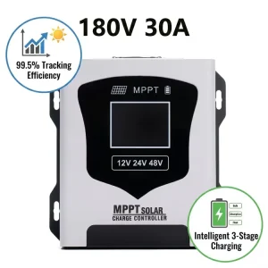 MPPT Solar Charge Controller 30A 12V 24V 48V Adjustable 180V PV Input Off-Grid for Home RV Solar Systems