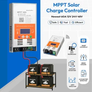 MPPT Solar Charge Controller 60A 12V 24V 48V with Automatic Battery Voltage Identification and WiFi