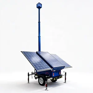 Mobile Solar CCTV Tower Security Camera Trailer 3 Panels Waterproof 6m Mast Monitoring System for Construction Site