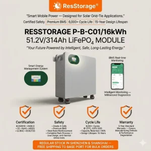 Modular Home Energy Storage 51.2V 314Ah 16.08kWh LiFePO4 Battery Cabinet for Commercial Use with 5 Year Warranty