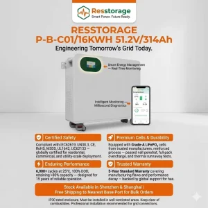 Moveable 51.2V 314Ah LiFePO4 Battery 16kWh Floor Standing Solar Energy Storage System for Residential Photovoltaic Project