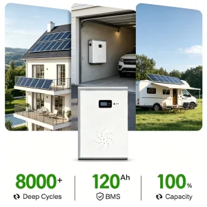 ODM OEM Wall Mounted LiFePO4 Battery 51.2V 120Ah 5KWh >=8000 Long Cycle Life IP54 BMS Protection On/Off Grid Home Energy Storage