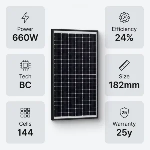 OEM 660W Monocrystalline Solar Panel N Type BC Module 24 Percent Efficiency IP67 Waterproof for Commercial Project