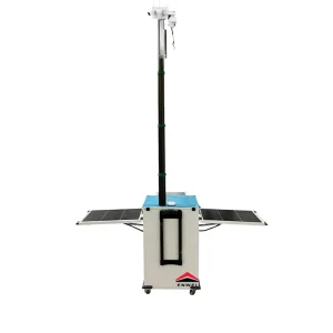 Off Grid Mobile Solar CCTV Box MPPT Controller 2m Aluminum Mast Portable Solar Security Camera Trailer for Construction Site