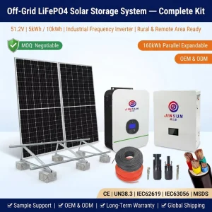 Off Grid Solar Battery LiFePO4 51.2V 5kWh 10kWh Lithium Energy Storage System Rural Remote Area OEM ODM CE