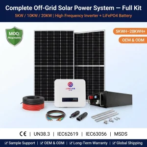 Off Grid Solar Power System 5KW 10KW 20KW 50KW Complete Kit Home Energy Storage High Frequency Inverter Battery OEM CE