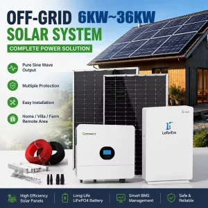 Off Grid Solar Power System 6KW 15KW 30KW 36KW with Hybrid Inverter LiFePO4 Battery Factory Price Complete Set