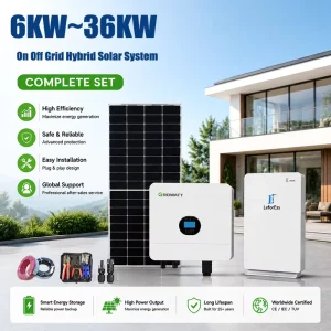 Off Grid Solar System 6kW 15kW 30kW 36kW with Lithium Hybrid Inverter Home Generator Kit for Farm