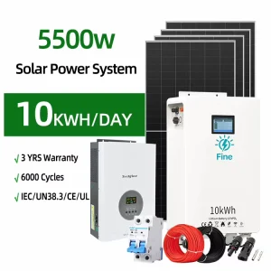 Off-grid Solar Power System 5.5KW Home Solar Energy Storage System with Lithium LiFePO4 Battery Solar Panels Power System Kit