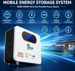 Outdoor Camping RV Emergency Portable Power Station 300W 640Wh Large Capacity Solar Generator with AC DC USB Type C Multi