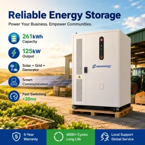 Outdoor Commercial BESS Cabinet 125kW 261kWh LiFePO4 Liquid Cooling Energy Storage for Solar Self-Use and Backup