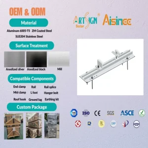 PV Roof Mounting Mini Rail Bracket System with Solar Clamps