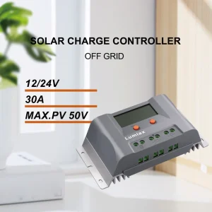 PWM 30A 12V 24V Solar Charge Controller IP32 LCD LED Display 1200W Max PV Power 25V 50V Off-Grid 24H