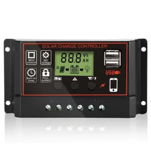 PWM Solar Charge Controller 12V 24V with LCD Display, Load Timer, 5V 2A USB Ports and 1500W Maximum PV Power