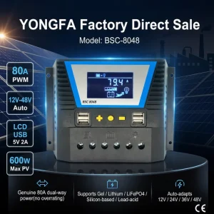 PWM Solar Charge Controller 12V 48V LCD Display USB for Solar Panel System CE Certified