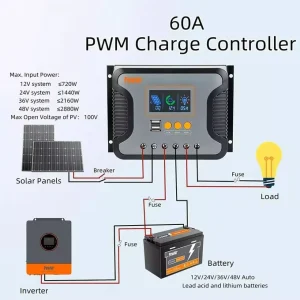PWM Solar Charge Controller 30A/60A/80A Automatic 12V/24V/36V/48V System Voltage Identification