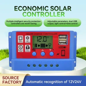 PWM Solar Street Light Charge Controller 10A-30A 12V 24V Auto LCD Dual USB Built-in Timer Off-Grid Home Solar System