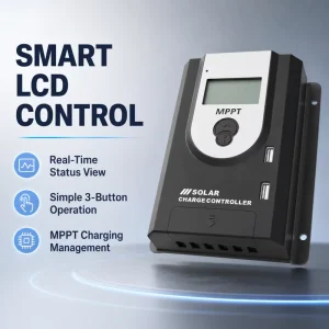 PWM&MPPT Solar Charge Controller Optional Bluetooth 50A Smart Solar Panel Battery Regulator for Home Outdoor Solar Power Supply