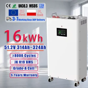 Poland Stock 51.2V 314AH 315Ah 280Ah 16kwh 8000cycle JK 200A BMS+220A Circuit Breaker+heating Pad Ready to Use LiFePo4 Battery