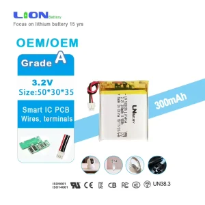 Polymer Square Soft-Pack Lithium Iron Phosphate LiFePO4 Battery 503035 3.2V 300mAh for Courtyard Lamps