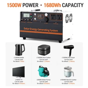 Portable 1500W Solar Generator 1680Wh LiFePO4 Power Station for Air Conditioner & Home Appliances RV Camping Off-Grid Emergency
