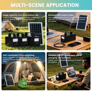 Portable 40W Solar Panel System with LED Lighting MPPT Controller External Battery for Home Use