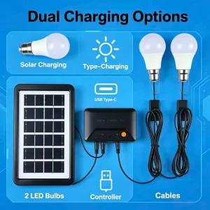 Portable 5V 3W Solar Lighting Kit with USB Charging Port for Outdoor Emergency Use, Camping, and Household Backup