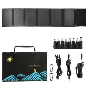 Portable Foldable 40W/60W Waterproof Solar Panel Bag Outdoor Solar Charger Lightweight Black Off-Grid
