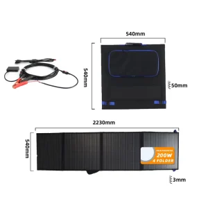 Portable Foldable Monocrystalline Solar Panel 200W Waterproof for Camping Hiking Home Use