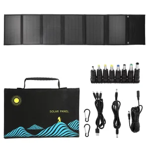 Portable Foldable Solar Panel Bag 40/60W Waterproof Outdoor Solar Power Charger Mini Lightweight Black Off-Grid
