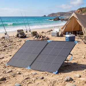 Portable Foldable Waterproof 220W Bifacial Photovoltaic Solar Panel with 7 in 1 Charging Cable for Camping RVs and Fishing