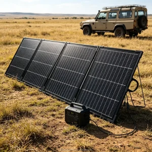 Portable Folding Solar Panels 200W Bifacial Double Sided 4 Folds 26.67V 9.45A for Camper Van Yacht Emergency