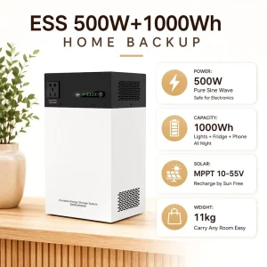 Portable Power Station 500W 1000Wh Stackable Pure Sine Wave Camping RV Home Emergency Outdoor Travel LiFePO4 Solar Generator