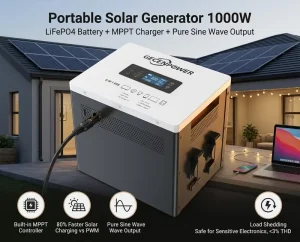 Portable Solar Generator 1000W Power Station LiFePO4 Battery MPPT Charger Camping Outdoor Home Backup UN38.3