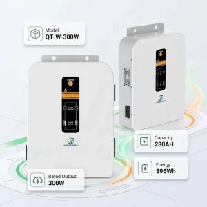 Portable Solar Generator QT-W-300W-2 LiFePO4 Battery AC Pure Sine Wave Power Station 300W Output Wall Mounted for Travel Work