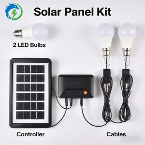 Portable Solar Home Lighting System with 2 LED Bulbs 4000mAh Monocrystalline Silicon Solar Panels for Outdoor Camping Garden