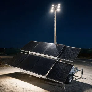 Portable Solar Light Tower with Universal Wheels and 90-Degree Electric Adjustment for Rescue Operations